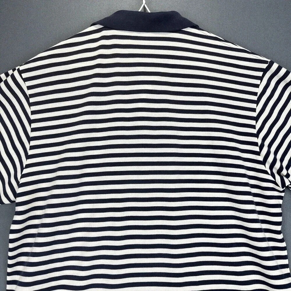 Ralph Lauren Polo Shirt Mens Large Navy Striped Shield Short Sleeve Fine Cotton